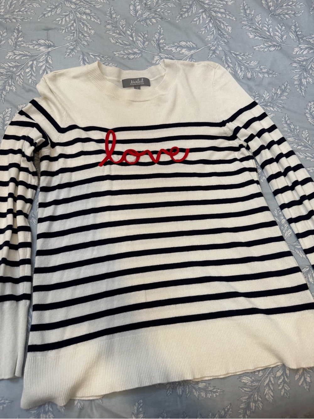 Marled White and Black Striped "Love" Pullover